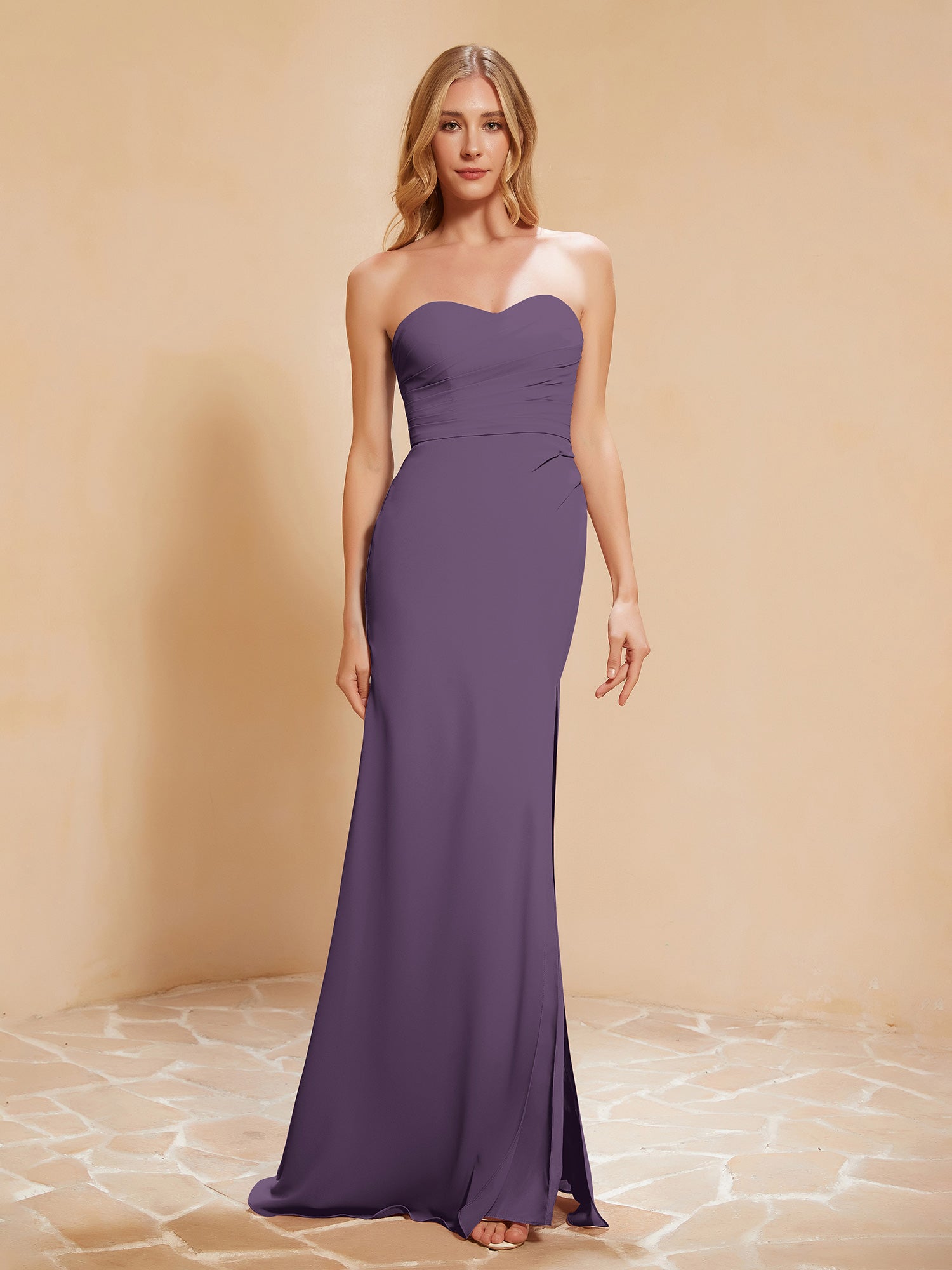 Sweetheart Sheath Chiffon Dress With Slit Plum